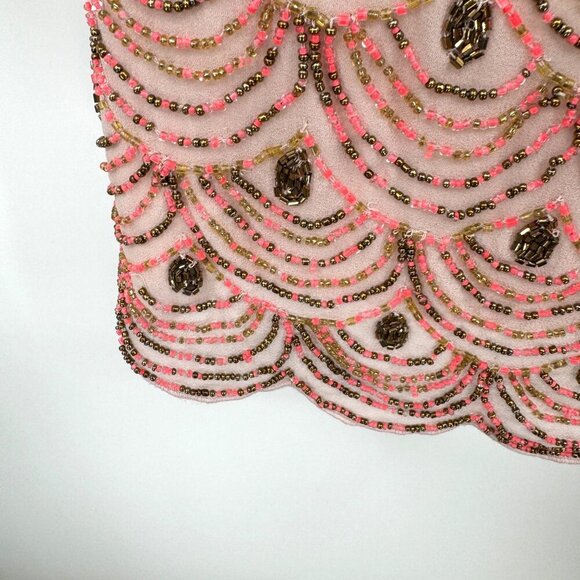 NWT ANTHROPOLOGIE MOULINETTE SOEURS PINK GOLD SCALLOP HEM BEADED SHIFT DRESS 6 - Picture 10 of 16